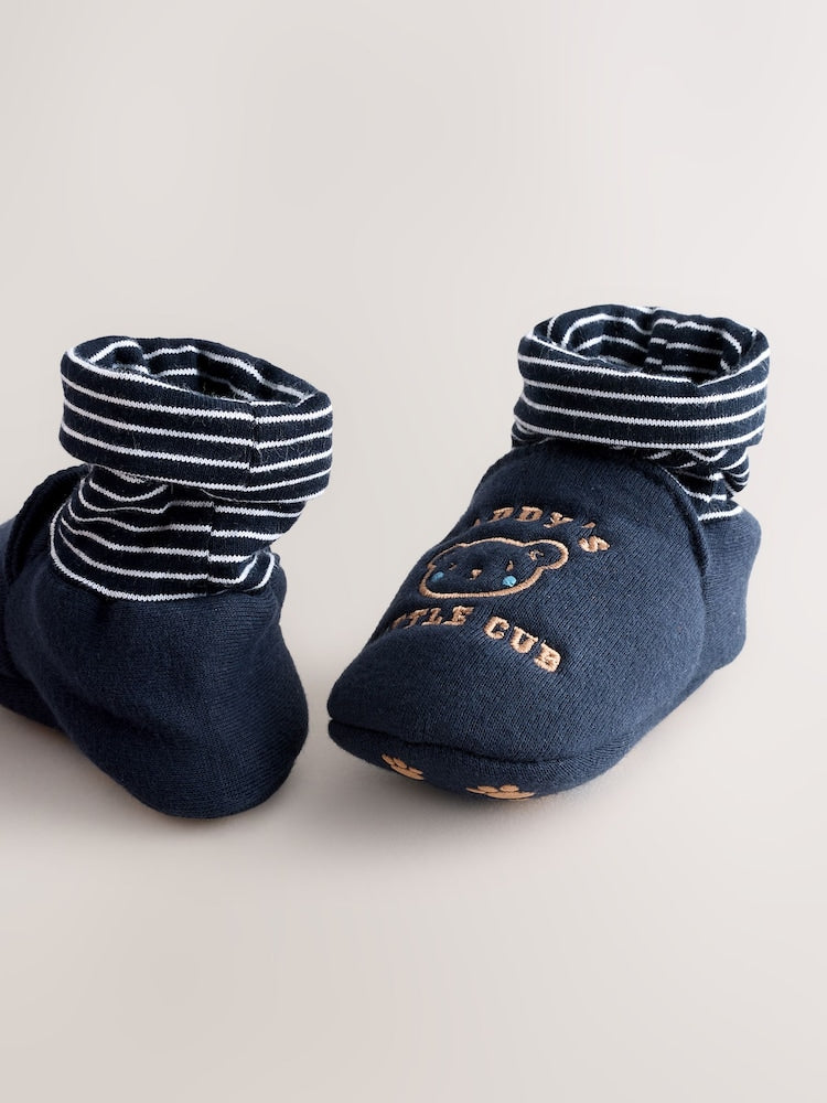 Blue Mummy And Daddy Baby Booties Socks 2 Pack (0-24 months) (0-18mths)