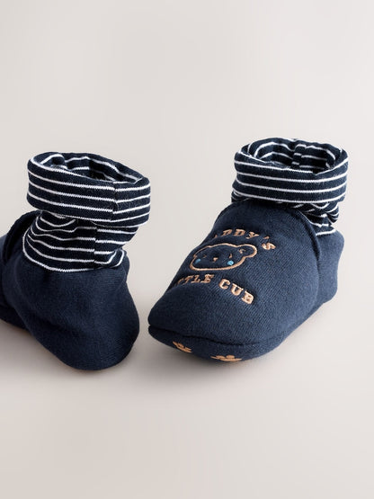 Blue Mummy And Daddy Baby Booties Socks 2 Pack (0-24 months) (0-18mths)