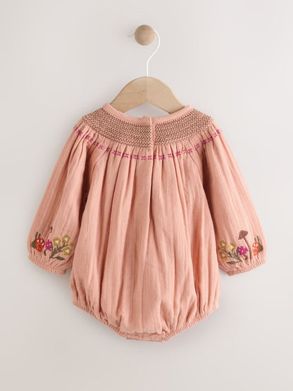 Tan Brown Embroidered Baby Bloomer Rompers Set 2 Piece with Tights (0mths-3yrs)