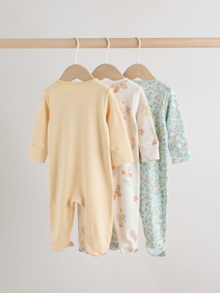 Yellow 3 Pack Baby Sleepsuits