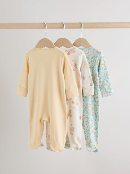 Yellow 3 Pack Baby Sleepsuits