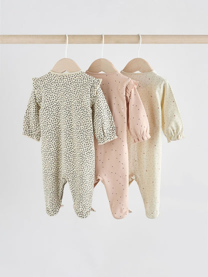 Pink 3 Pack Baby Sleepsuits with Matching Turbans (0mths-2yrs)