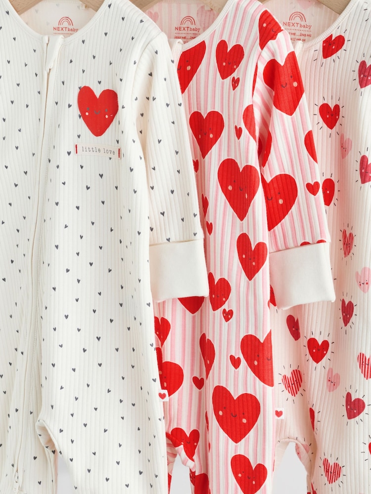 Red Heart Two Way Zip Baby Sleepsuits 3 Pack (0mths-3yrs)