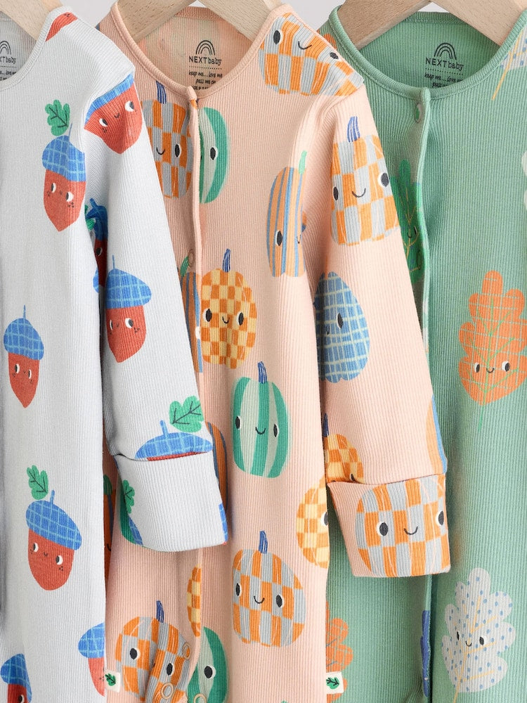 Green Autumn Pumpkin Baby Footless Sleepsuits 3 Pack