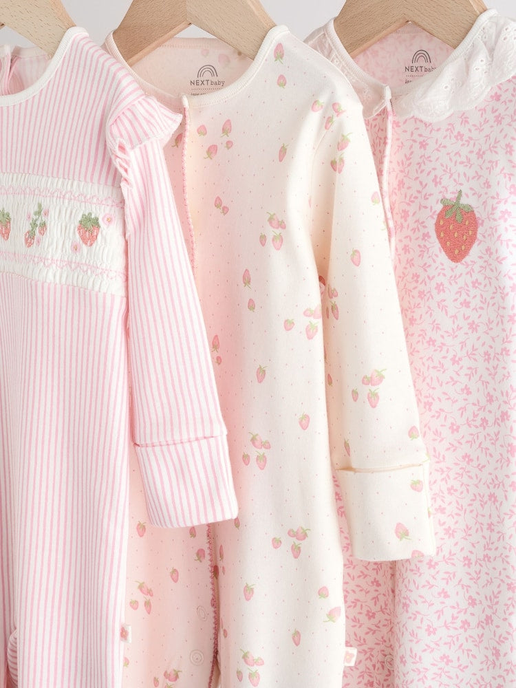 Pink Collar 3 Pack Baby Sleepsuits (0-2yrs)