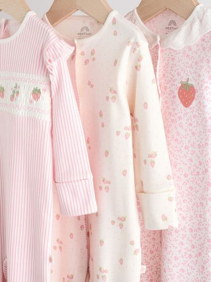 Pink Collar 3 Pack Baby Sleepsuits (0-2yrs)