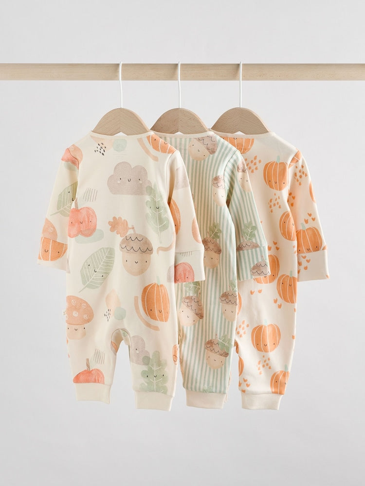 Cream Autumn Pumpkin Two Way Zip Footless Baby Sleepsuits