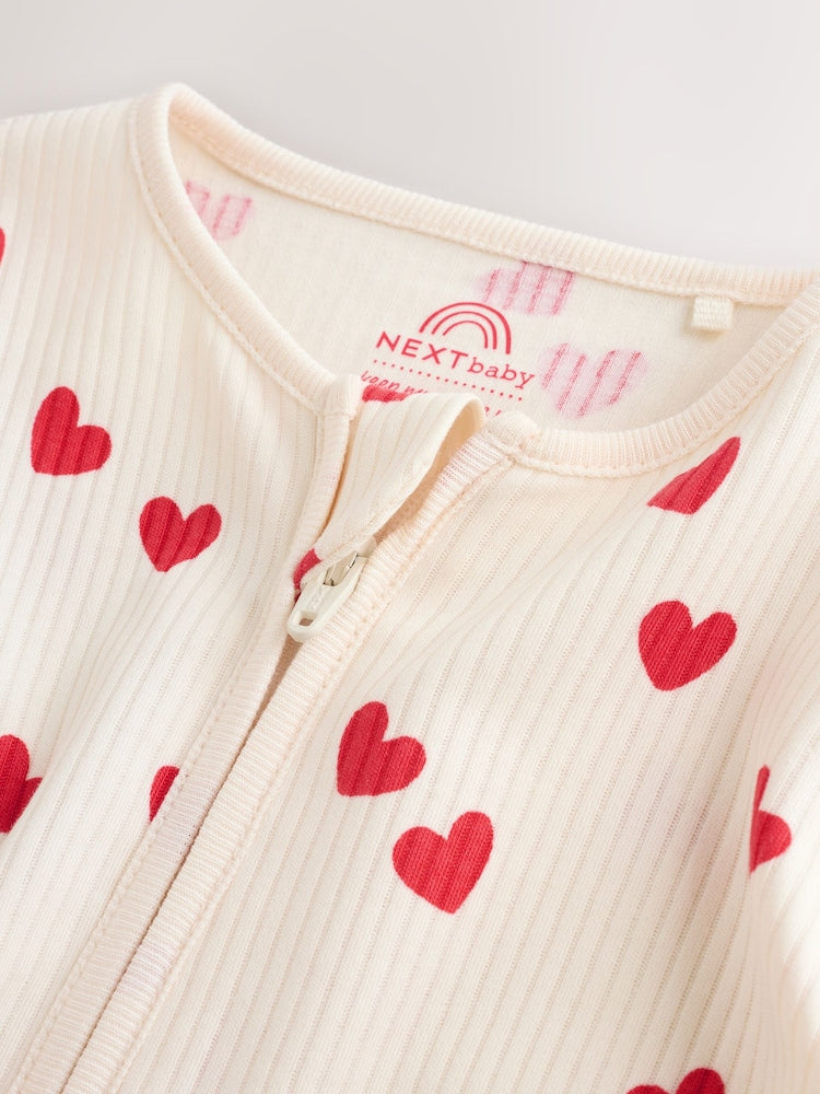 Red Heart Valentines Valentines Two Way Zip Baby Sleepsuit (0-