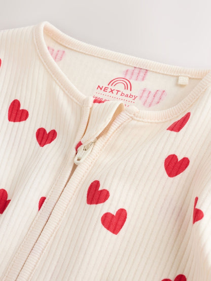 Red Heart Valentines Valentines Two Way Zip Baby Sleepsuit (0-