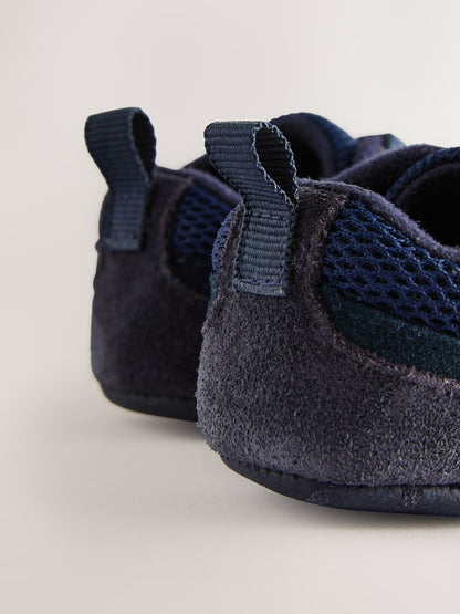 Blue Navy Baby Elastic Lace Slip-Ons Trainers (0-2mths)