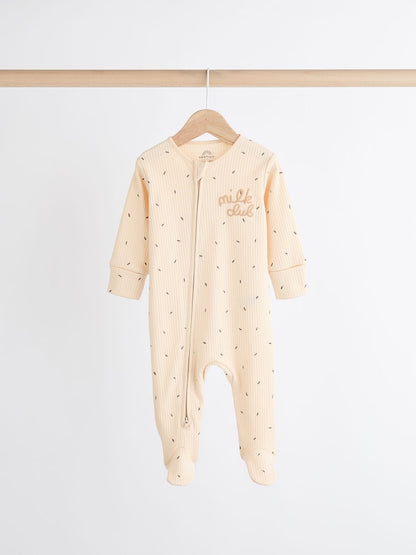 Neutral Milk Club Baby Two Way Zip 100% Cotton Sleepsuits 3 Pack (0mths-2yrs)