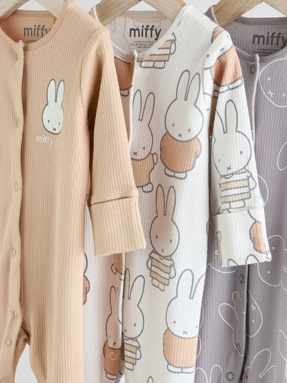 Neutral Miffy Baby Sleepsuits 3 Pack (0mths-2yrs)