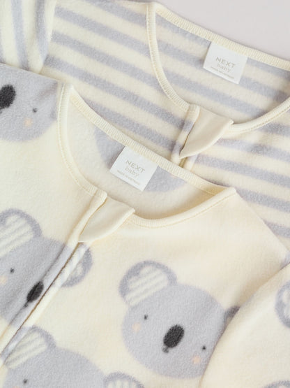 Grey Baby Micro Fleece Two Way Zip Sleepsuits 2 Pack