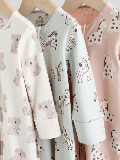 Mint Green Two Way Zip Baby Footless Sleepsuits 3 Pack (0mths-3yrs)