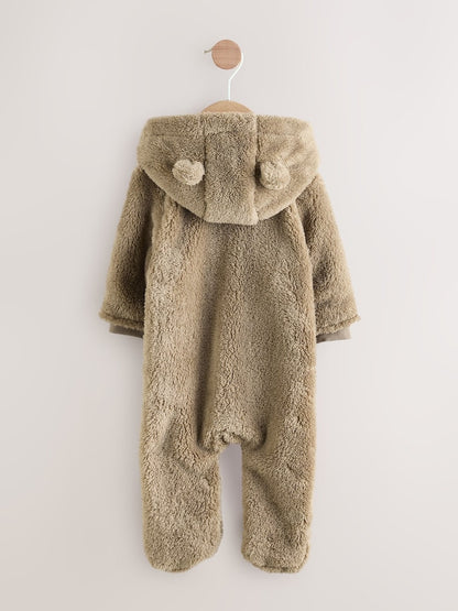 Mink Brown Fleece Baby Pramsuit
