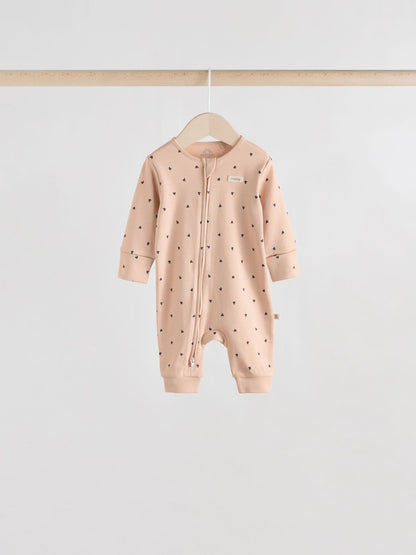 Monochrome Leopard And Cherry Print Two Way Zip Baby Sleepsuits 4 Pack (0mths-3yrs)