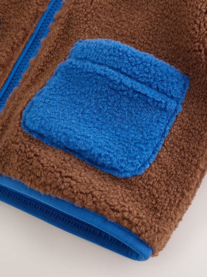 Colourblock Plain Funnel Neck Fleece Zip Through Fleece