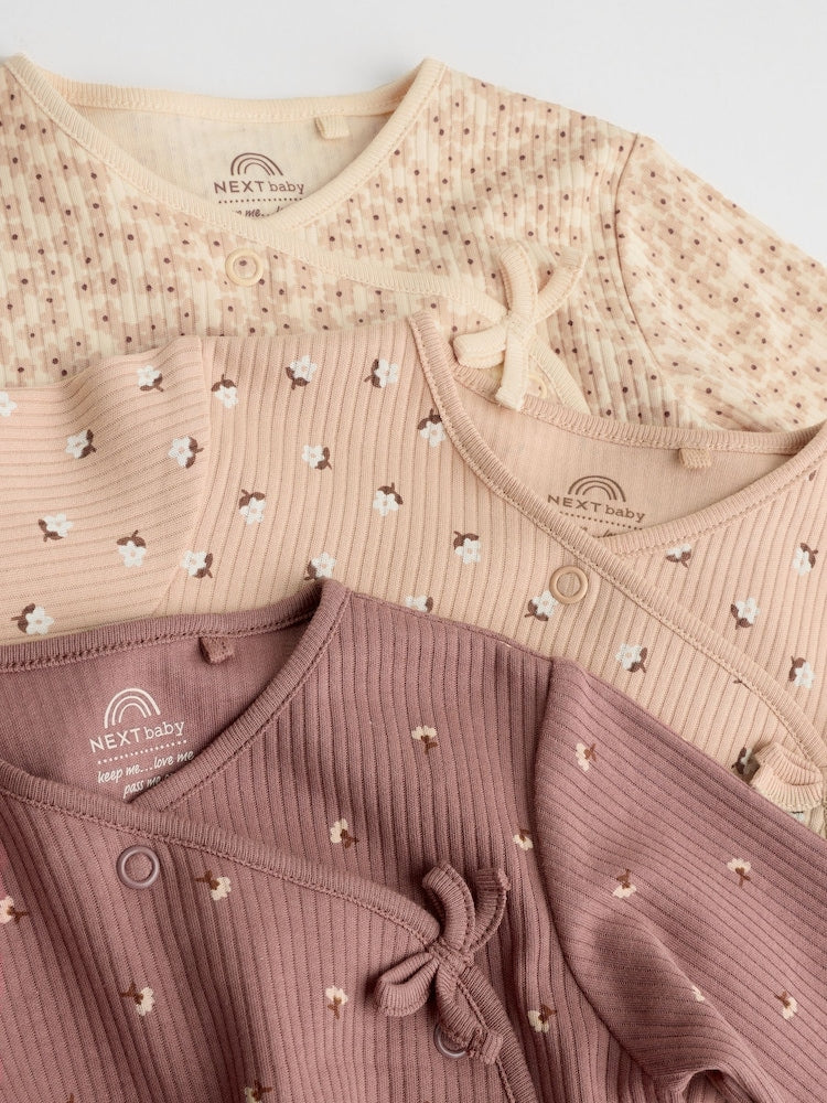 Brown Ditsy Floral Baby Sleepsuits 3 Pack (0-2yrs)