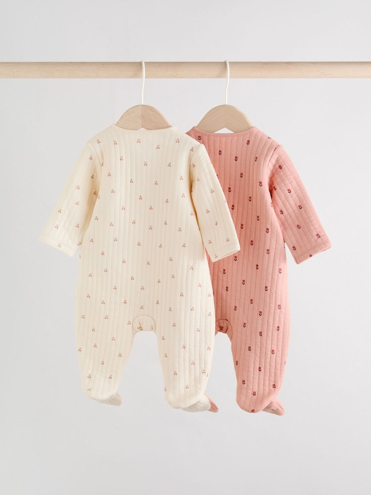 Pink/Cream Quilted Baby Sleepsuits 2 Pack