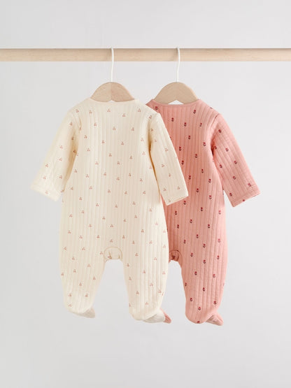 Pink/Cream Quilted Baby Sleepsuits 2 Pack