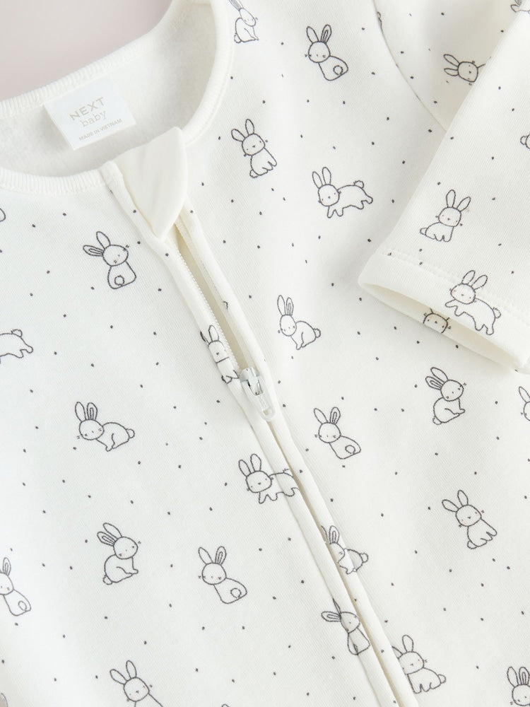 Ecru Fleece Lined Two Way Zip Baby Sleepsuit