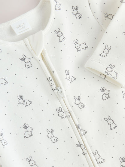 Ecru Fleece Lined Two Way Zip Baby Sleepsuit