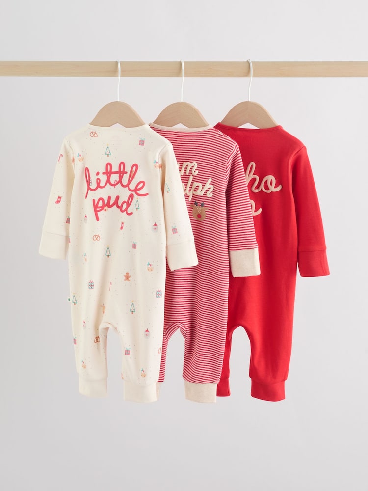 Red Baby Christmas Sleepsuits 3 Pack (0mths-3yrs)