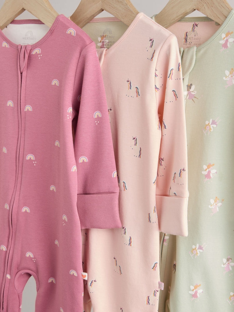 Pastel Character 3 Pack Two Way Zip Baby Sleepsuits (0mths-3yrs)