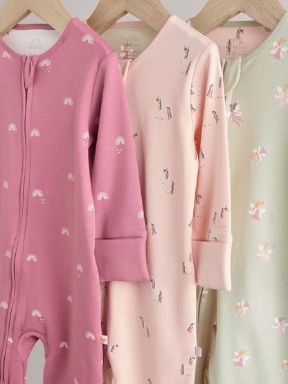 Pastel Character 3 Pack Two Way Zip Baby Sleepsuits (0mths-3yrs)