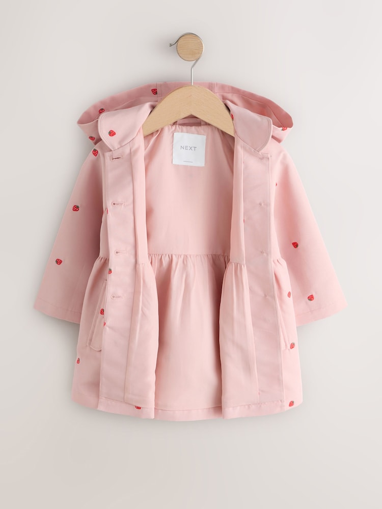 Pink Embroidery Shower Resistant Button Front Coat
