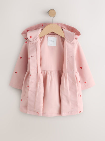 Pink Embroidery Shower Resistant Button Front Coat
