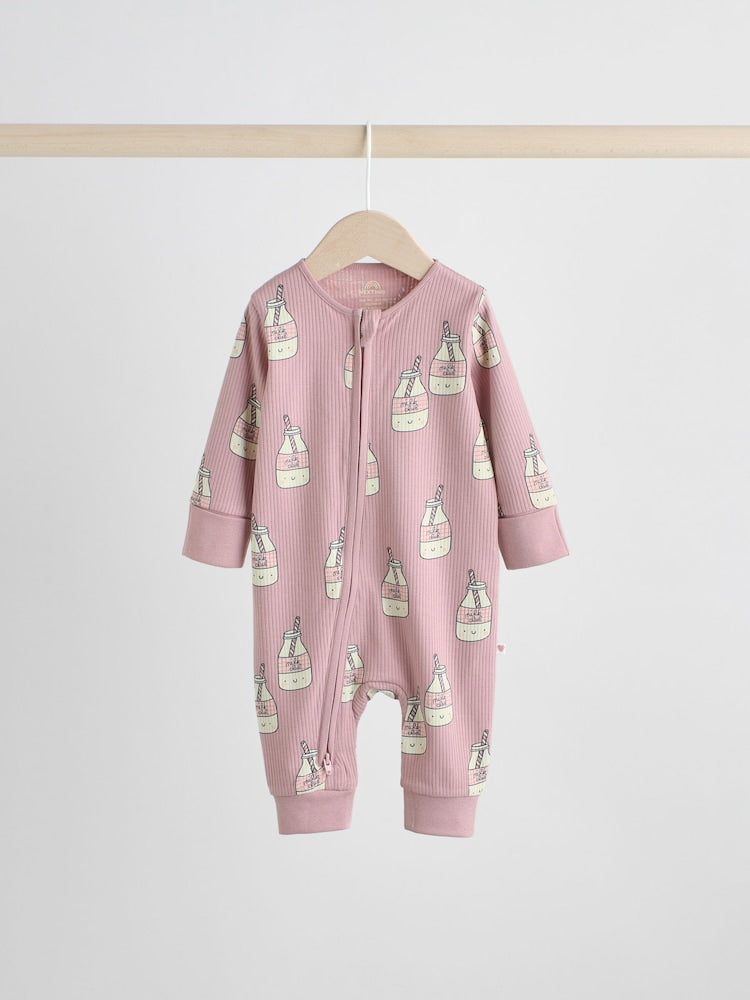 Multi Food Character Two Way Zip Baby Sleepsuits 3 Pack