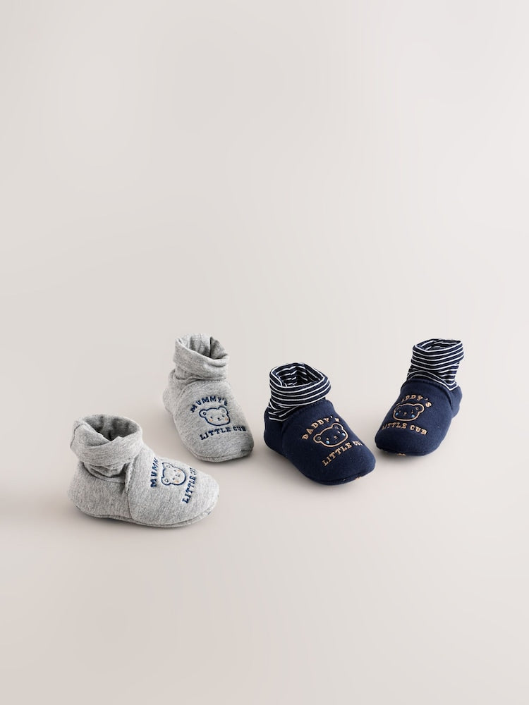 Blue Mummy And Daddy Baby Booties Socks 2 Pack (0-24 months) (0-18mths)