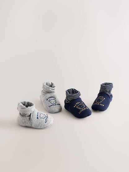 Blue Mummy And Daddy Baby Booties Socks 2 Pack (0-24 months) (0-18mths)