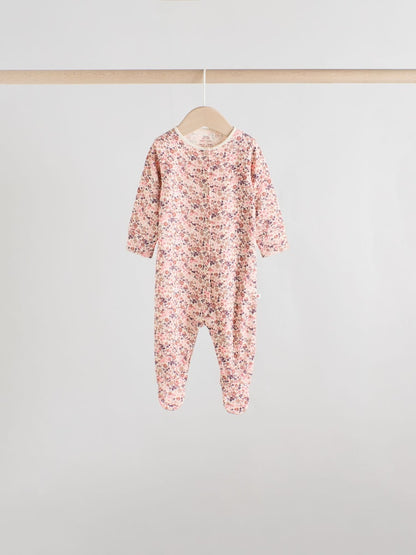 Pink/Rust Ditsy Floral 5 Pack Baby Sleepsuits (0-2yrs)