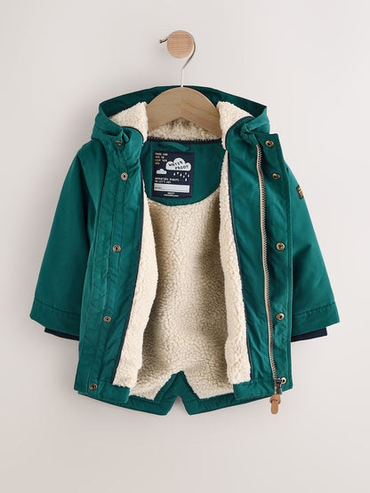 Forest Green Waterproof Borg Lined Parka Coat (3mths-7yrs)