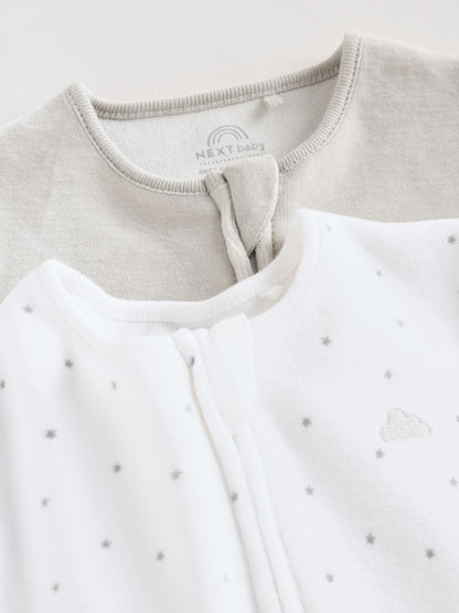 Grey Velour Two Way Zip Baby Sleepsuits 2 Pack (0-2yrs)