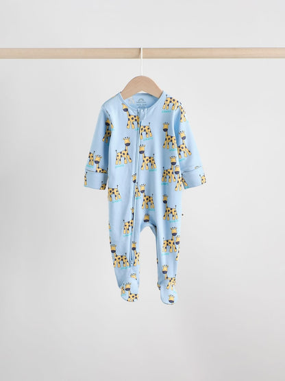 Multi Cotton Two Way Zip Baby Sleepsuits 5 Pack (0-2yrs)