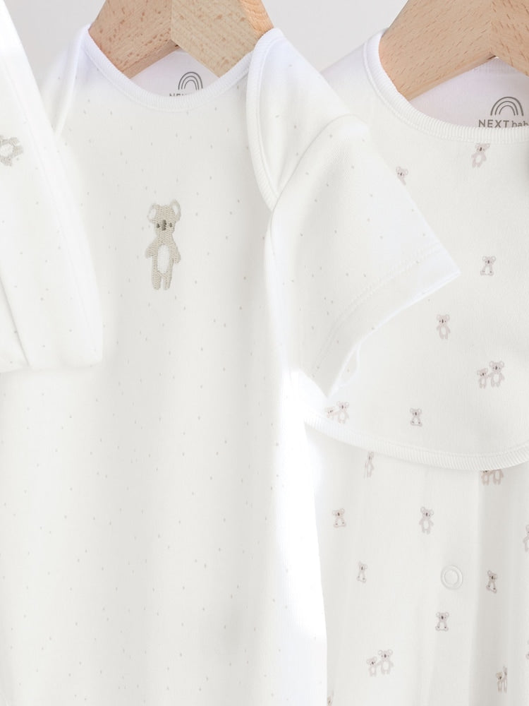 White Baby Sleepsuit, Bodysuit, Beanie and Bib Set 4 Piece (0-9mths)