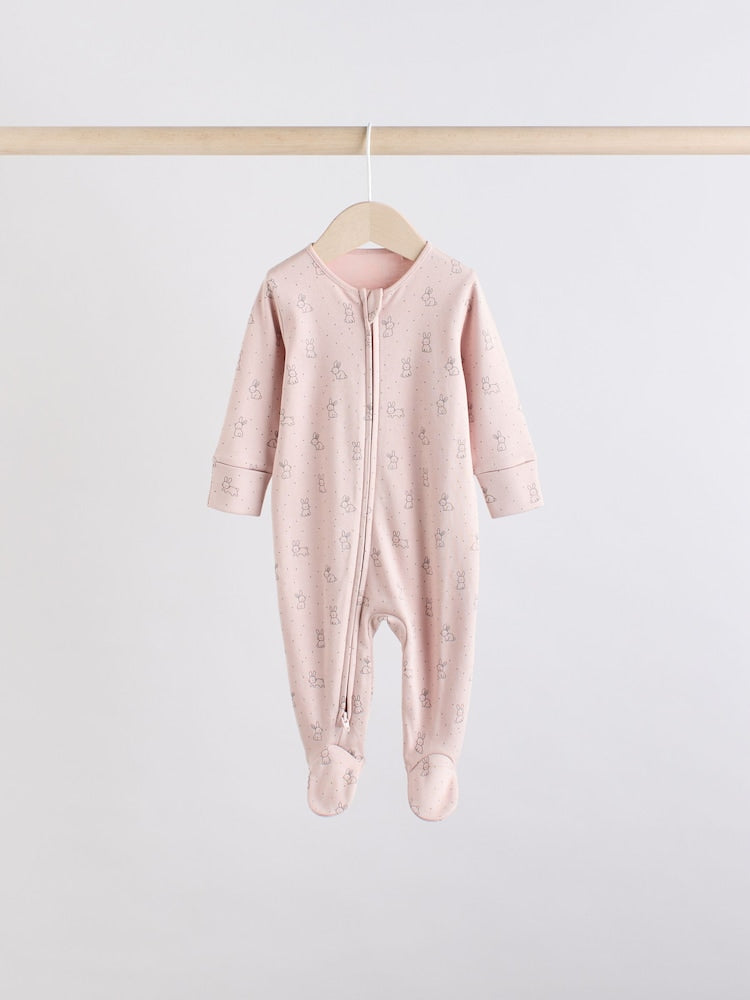 Brown/Cream 5 Pack Two Way Zip Baby Sleepsuits (0mths-2yrs)