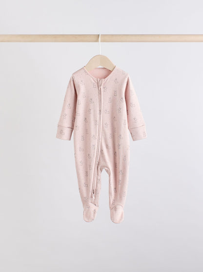 Brown/Cream 5 Pack Two Way Zip Baby Sleepsuits (0mths-2yrs)