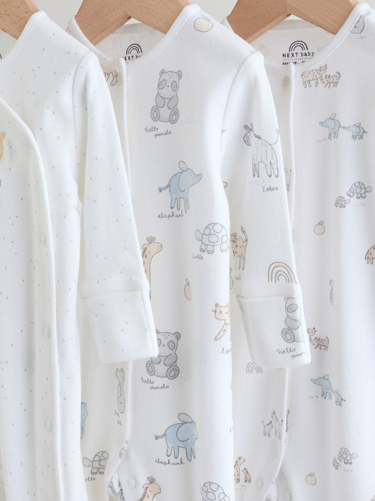 White Safari Baby Sleepsuits 3 Pack (0-2yrs)