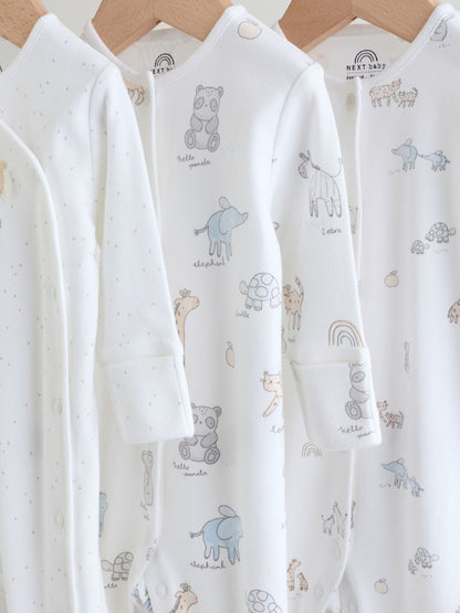 White Safari Baby Sleepsuits 3 Pack (0-2yrs)