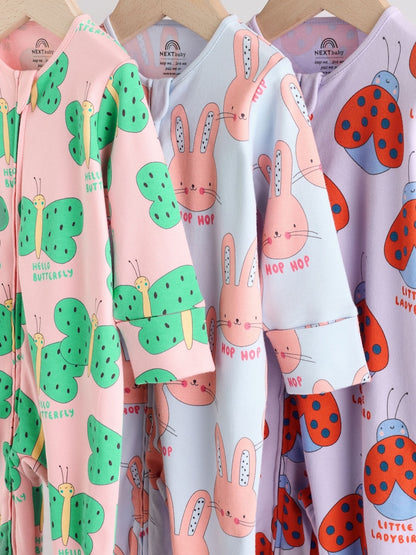 Bright Two Way Zip Sleepsuits 3 Pack (0-2yrs)