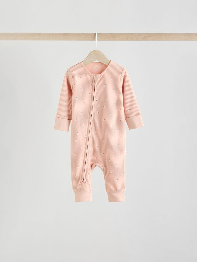Neutral 5 Pack Two Way Zip Baby Sleepsuits (0mths-3yrs)