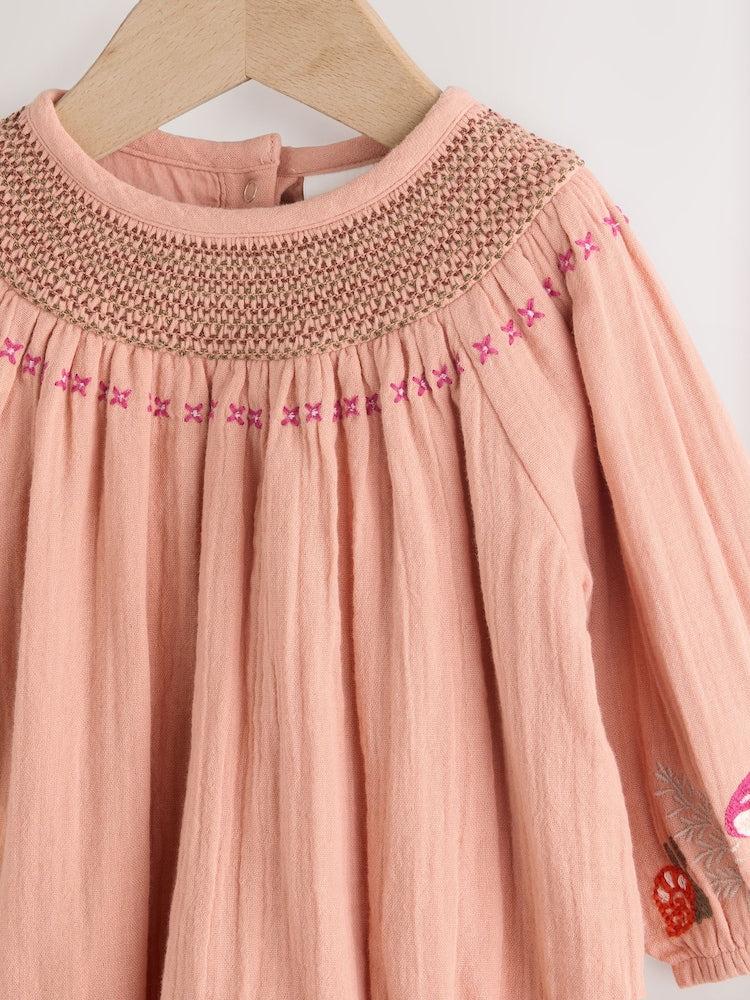 Tan Brown Embroidered Baby Bloomer Rompers Set 2 Piece with Tights (0mths-3yrs)