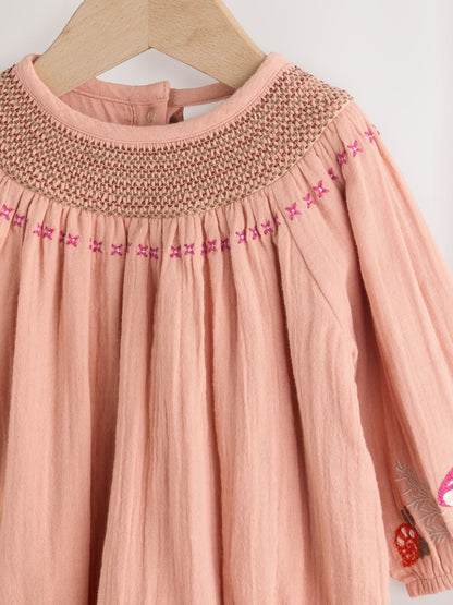 Tan Brown Embroidered Baby Bloomer Rompers Set 2 Piece with Tights (0mths-3yrs)