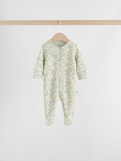 Sage Green Floral Baby Sleepsuits 5 Pack (0mths-2yrs)