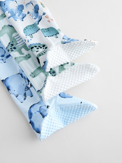 Blue Safari Two Way Zip Baby Sleepsuits 3 Pack (0mths-2yrs)