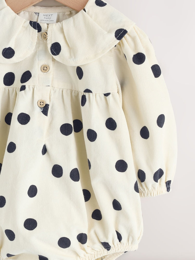 Cream/Charcoal Polka Dot Baby Bloomer Rompers Set 2 Piece with